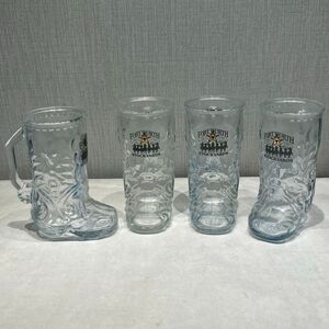 Ft Worth Stockyards Cowboy Boot Glasses Glassware Texas Set 4 Drinking 16 oz Wes